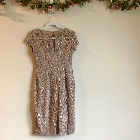 Marina champagne lace sequin short slv midi dress - Picture 6 of 8